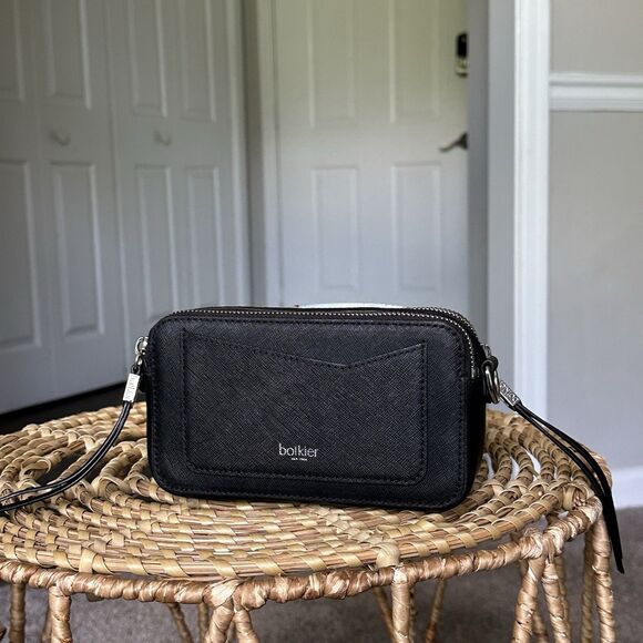 Botkier Crosstown Leather Hobo Bag Black Suede Camera Crossbody Double Zipper - Picture 1 of 11